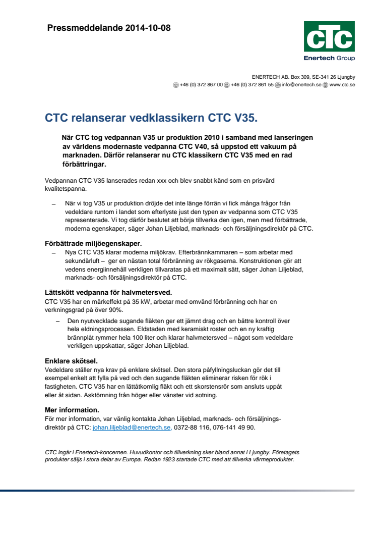 CTC relanserar vedklassikern CTC V35.
