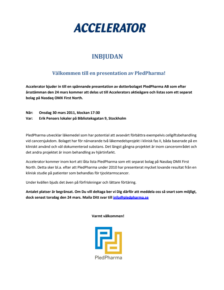 Välkommen till en presentation av PledPharma!