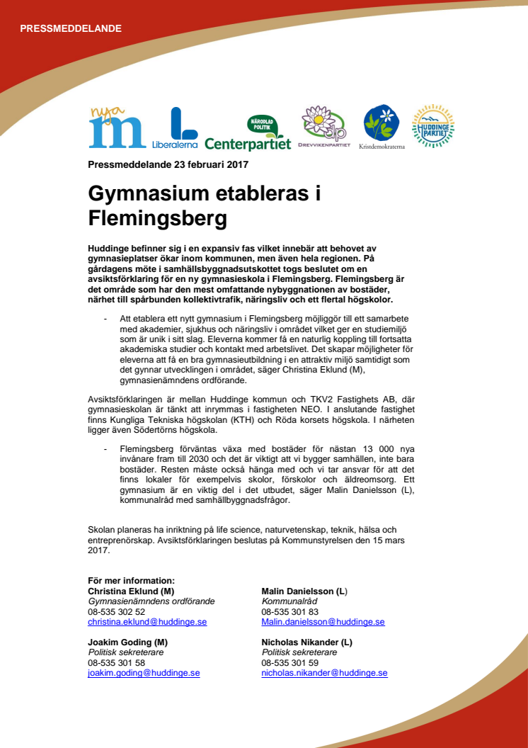Gymnasium etableras i Flemingsberg 