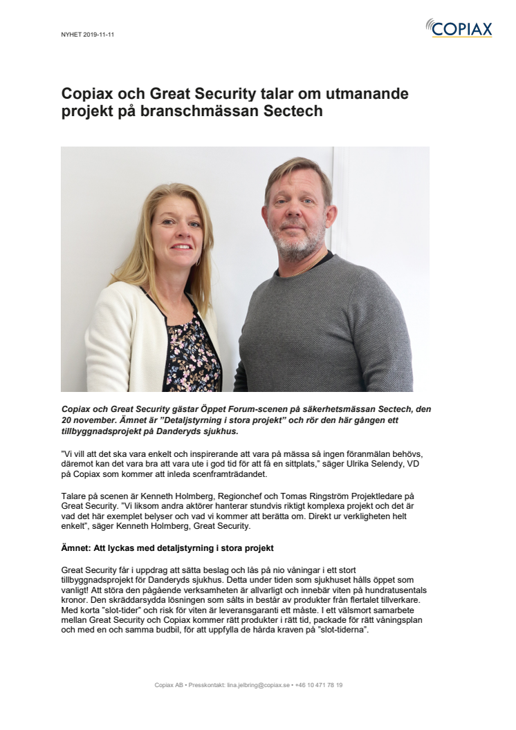 Copiax och Great Security talar om utmanande projekt på branschmässan Sectech