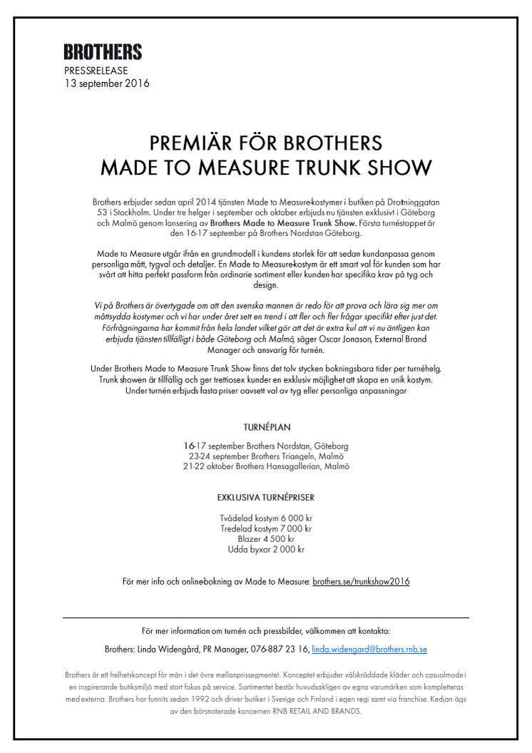 Premiär för Brothers Made to Measure Trunk Show