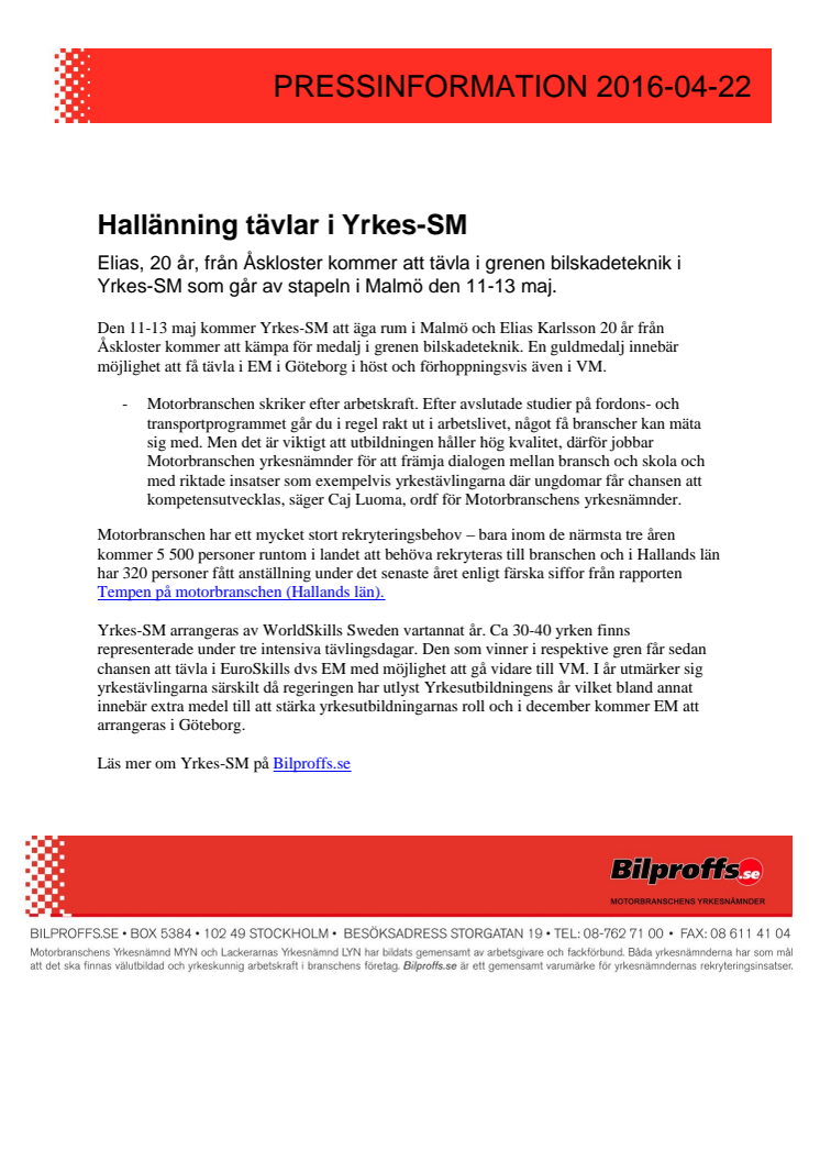 Hallänning tävlar i Yrkes-SM