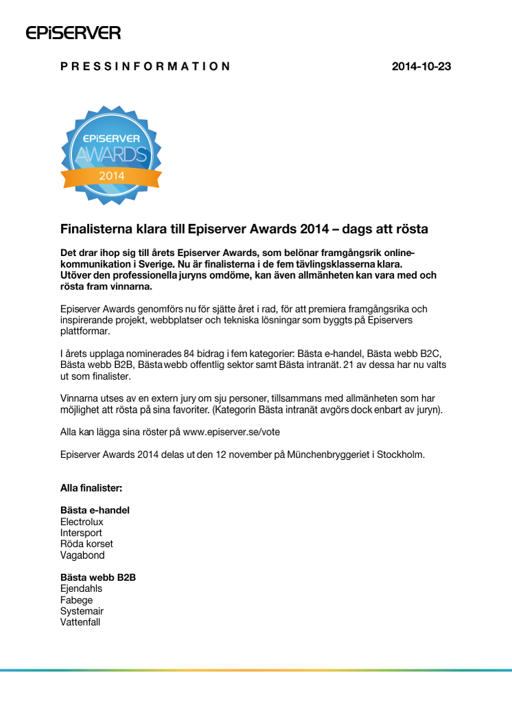 Finalisterna klara till Episerver Awards 2014 – dags att rösta