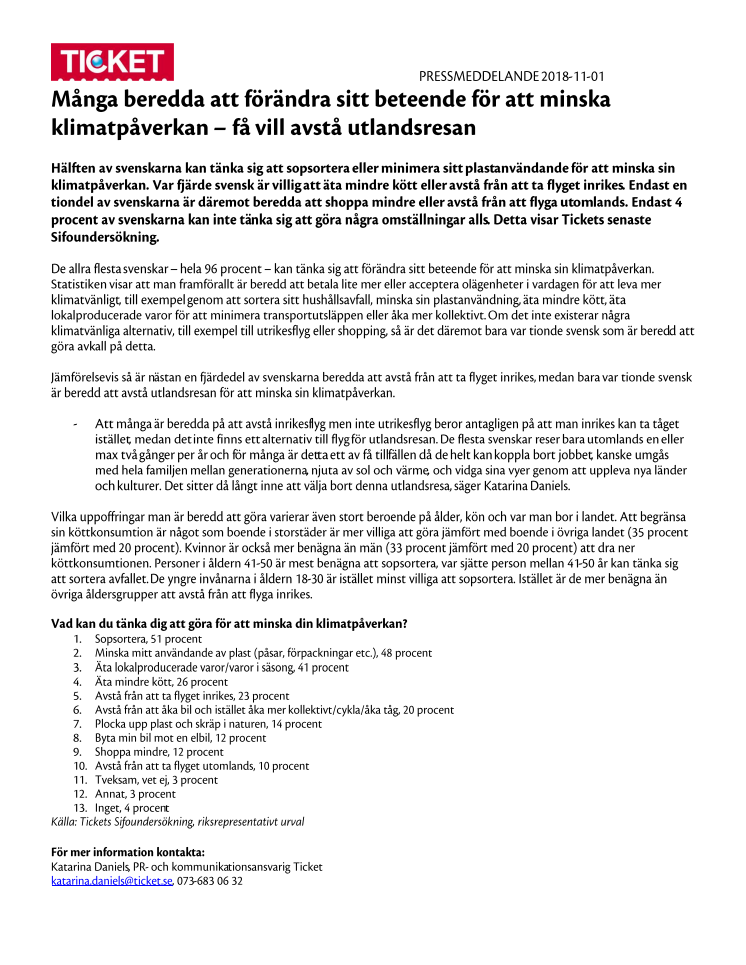 Många beredda att förändra sitt beteende för att minska klimatpåverkan – få vill avstå utlandsresan