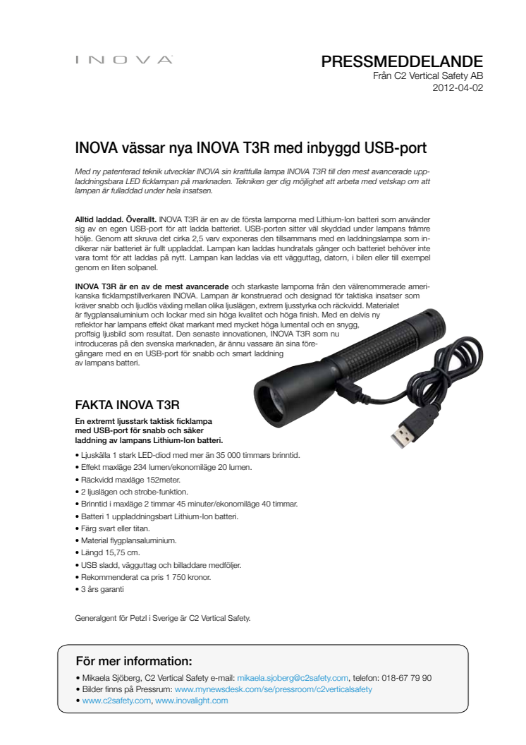 INOVA vässar nya INOVA T3R med inbyggd USB-port