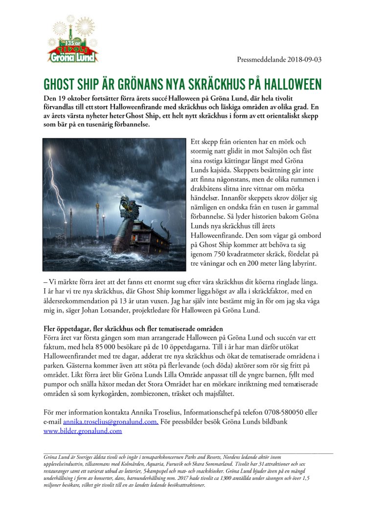 Ghost Ship är Grönans nya skräckhus på Halloween
