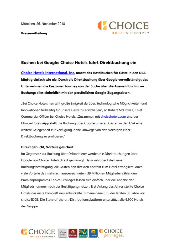 Buchen bei Google: Choice Hotels führt Direktbuchung ein