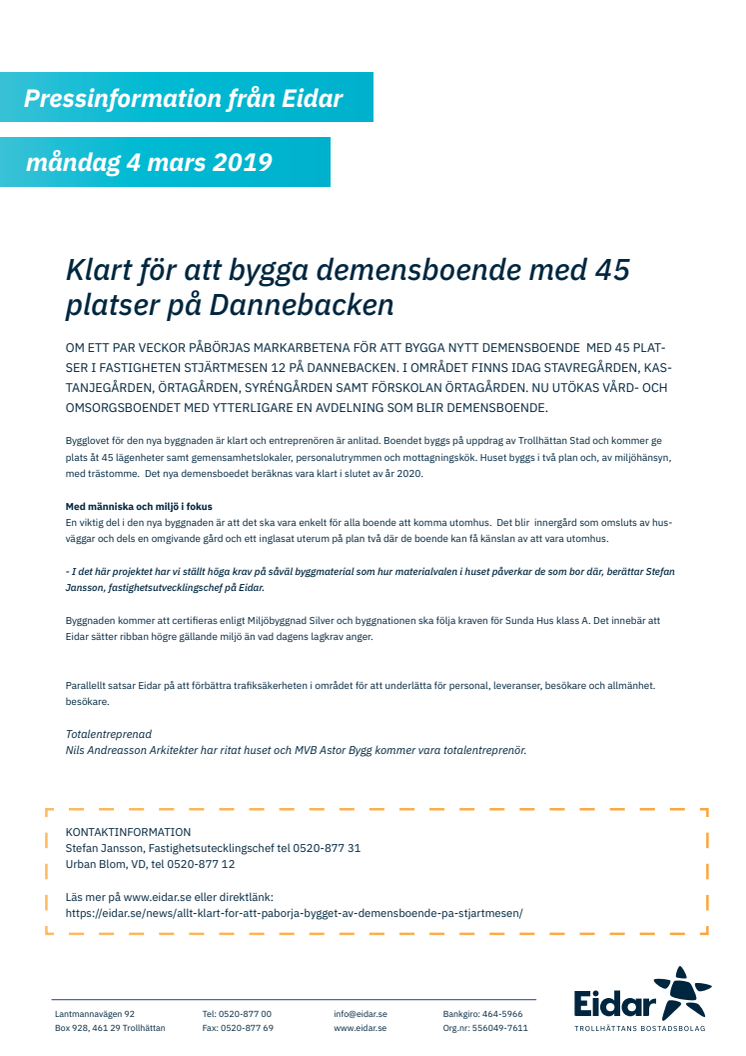 Klart för att bygga demensboende med 45 platser på Dannebacken i Trollhättan