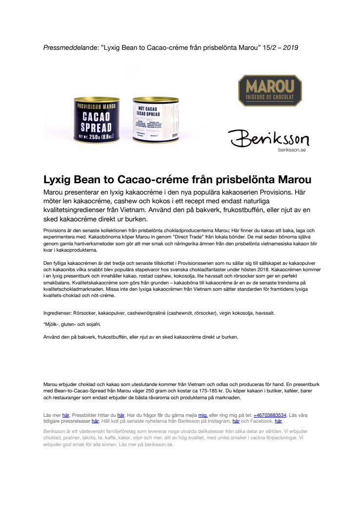 Nyhet – Lyxig Bean to Cacao-créme från prisbelönta Marou