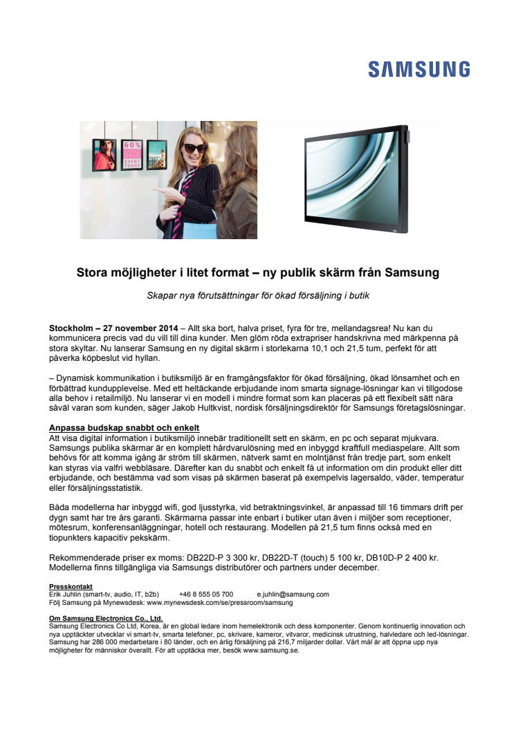 Stora möjligheter i litet format – ny publik skärm från Samsung 