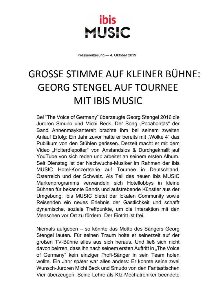 Große Stimme auf kleiner Bühne: Georg Stengel auf Tournee mit ibis MUSIC