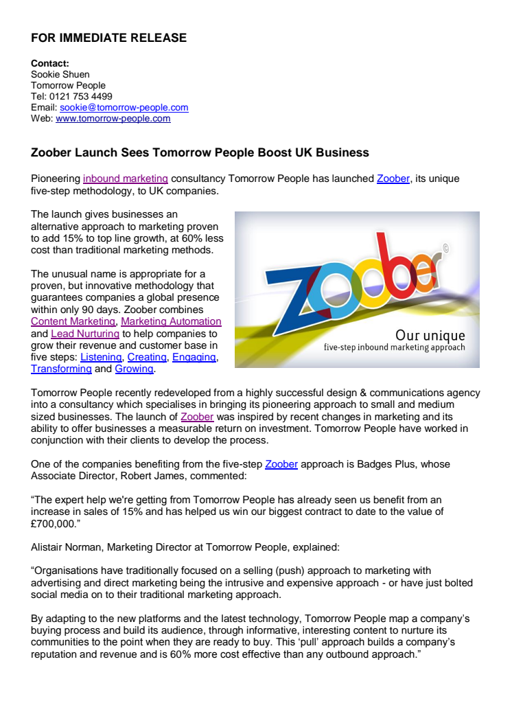 Zoober Launch Sees Tomorrow People Boost UK Business