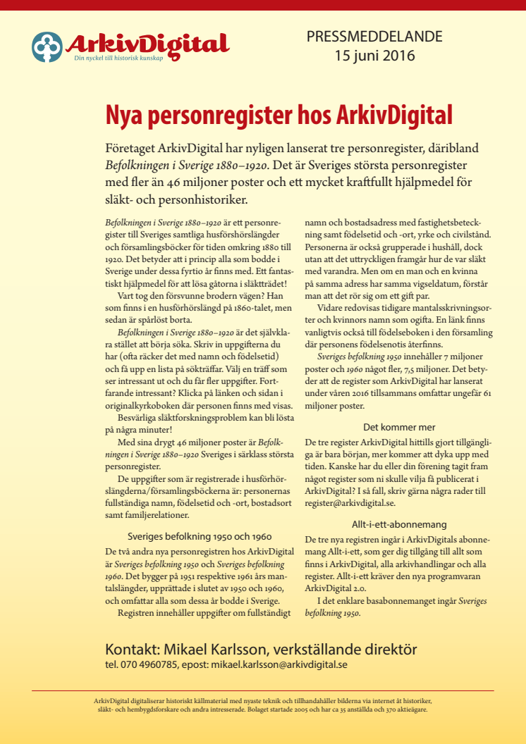 Nya personregister hos ArkivDigital