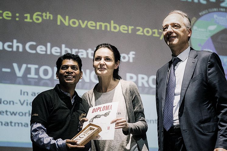 NVP India Launch, Country Director Birendra Kumar, Director of Education NVPF Ivana Busljeta and CEO Blaise Oberson.