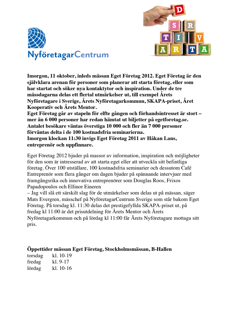 Imorgon inleds Sveriges största nyföretagarmässa