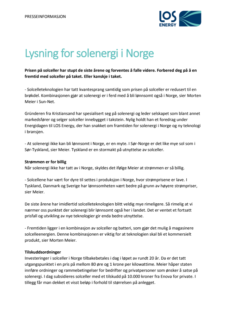 Lysning for solenergi i Norge