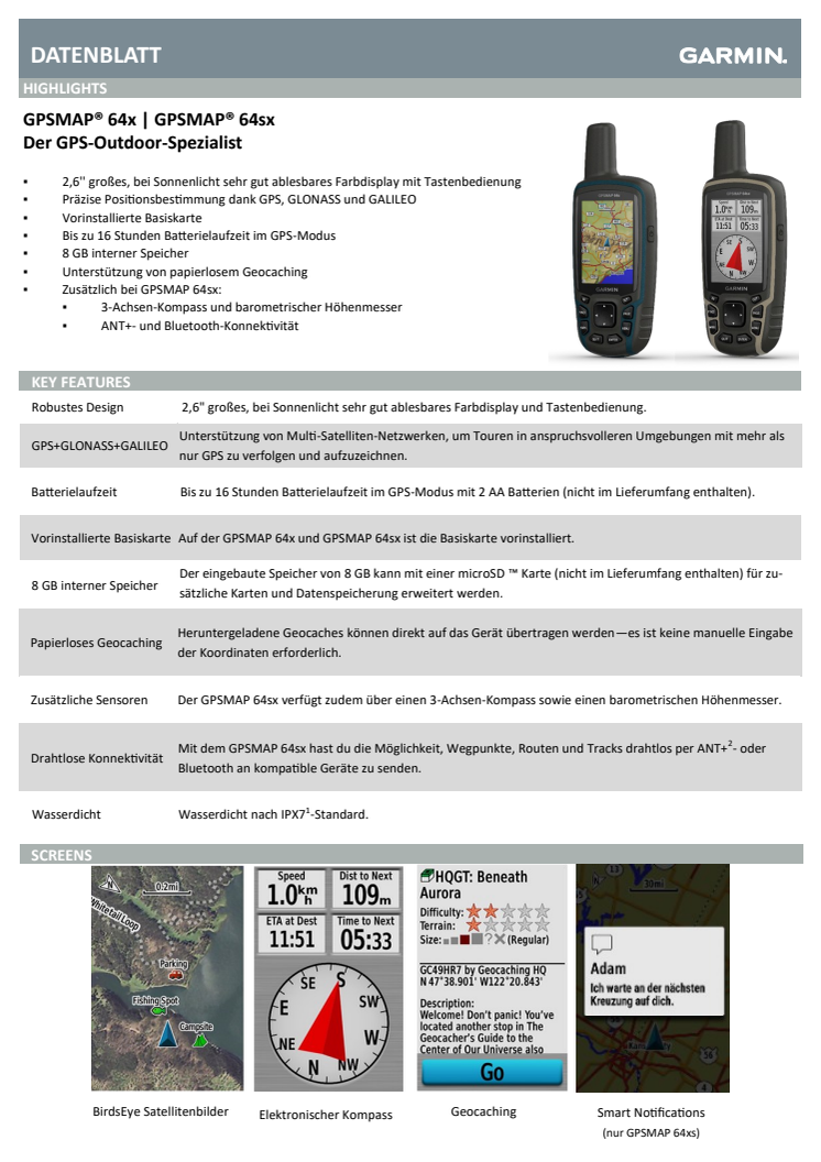 Datenblatt Garmin GPSMAP 64x/ 64sx