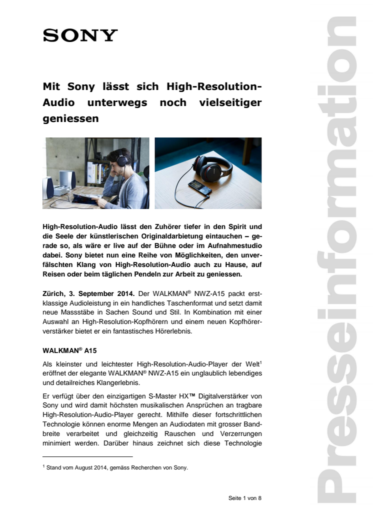Mit Sony lässt sich High-Resolution-Audio unterwegs noch vielseitiger geniessen