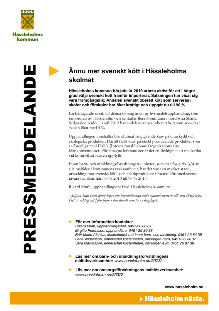 Ännu mer svenskt kött i Hässleholms skolmat