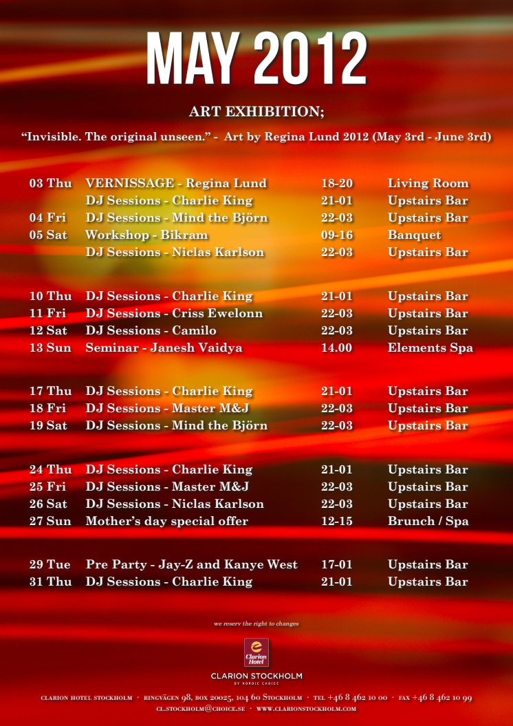 Eventkalender Maj - Clarion Hotel Stockholm