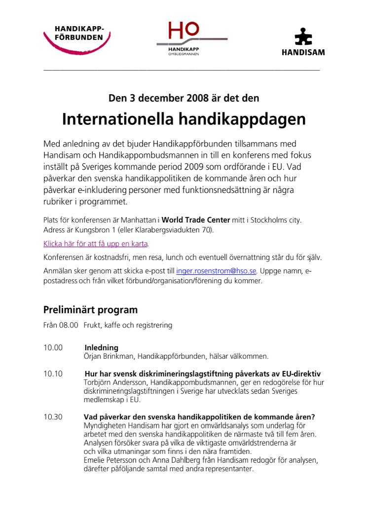 Program Internationella Handikappdagen 3 dec 2008