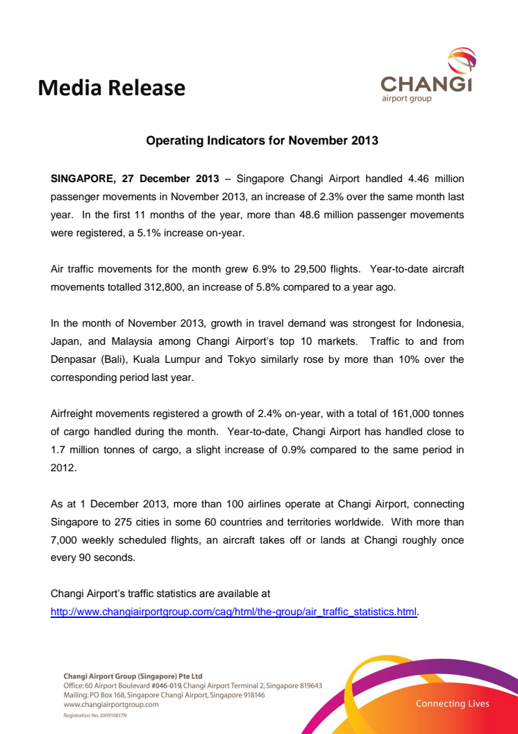 Operating Indicators for November 2013