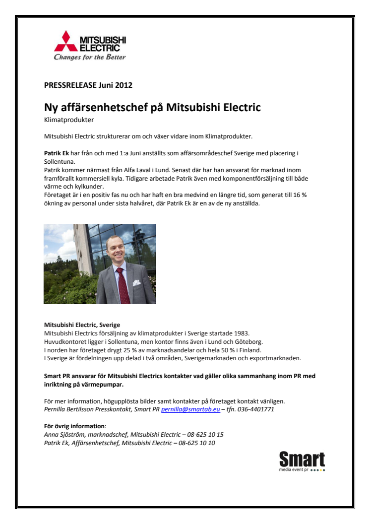 Ny affärsenhetschef på Mitsubishi Electric
