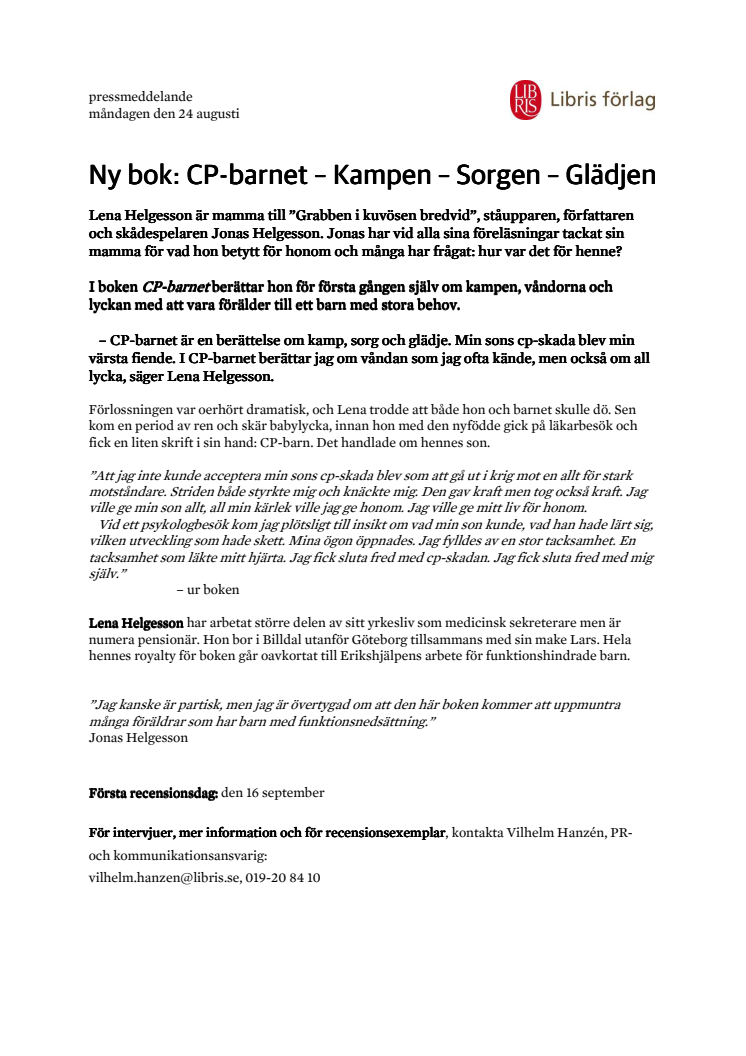 ​​Ny bok: CP-barnet – Kampen – Sorgen – Glädjen