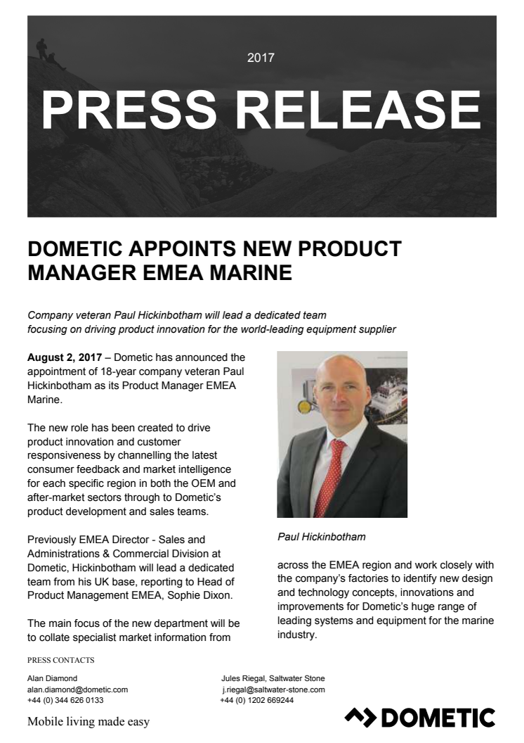 Dometic Appoints New Product Manager EMEA Marine
