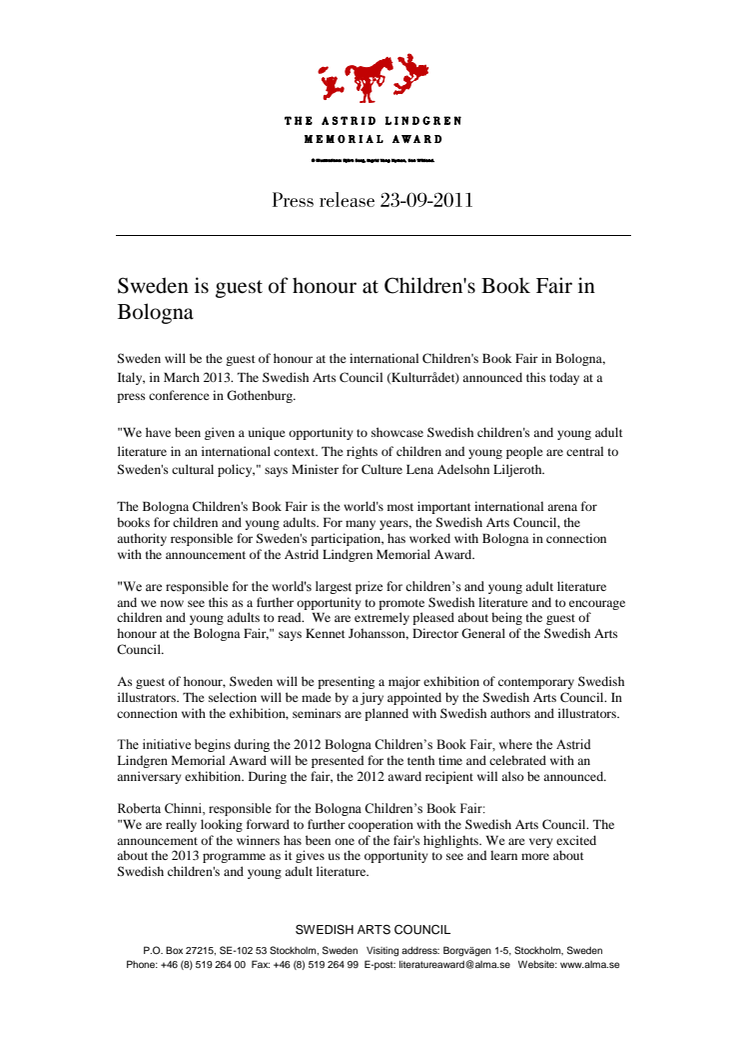 Sweden is guest of honour at Children's Book Fair in Bologna 