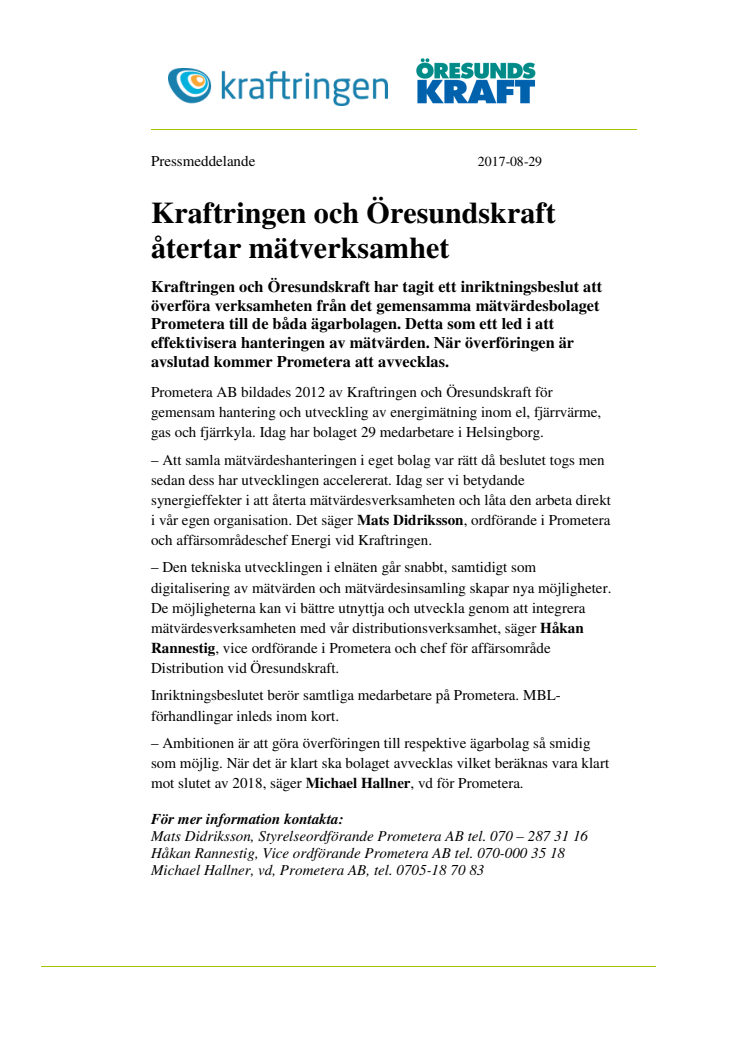 Kraftringen och Öresundskraft återtar mätverksamhet