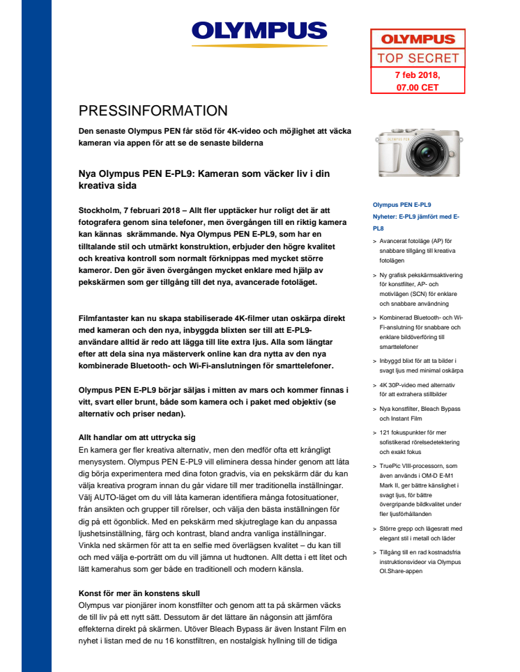 Nya Olympus PEN E-PL9: Kameran som väcker liv i din kreativa sida