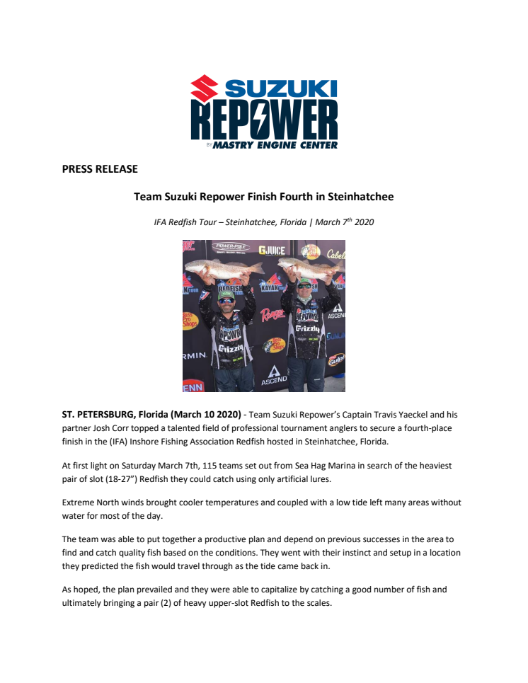 Team Suzuki Repower Finish Fourth in Steinhatchee