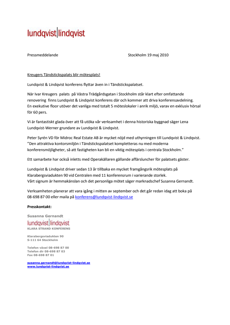 Kreugers Tändstickspalats blir mötesplats!