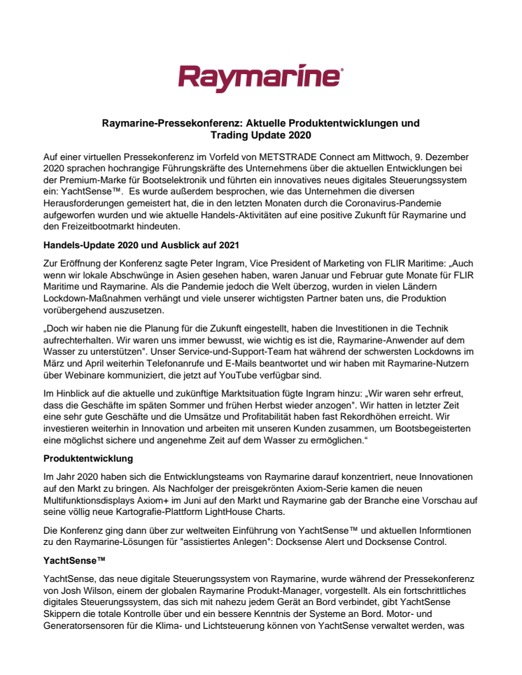 Raymarine-Pressekonferenz: Aktuelle Produktentwicklungen und  Trading Update 2020