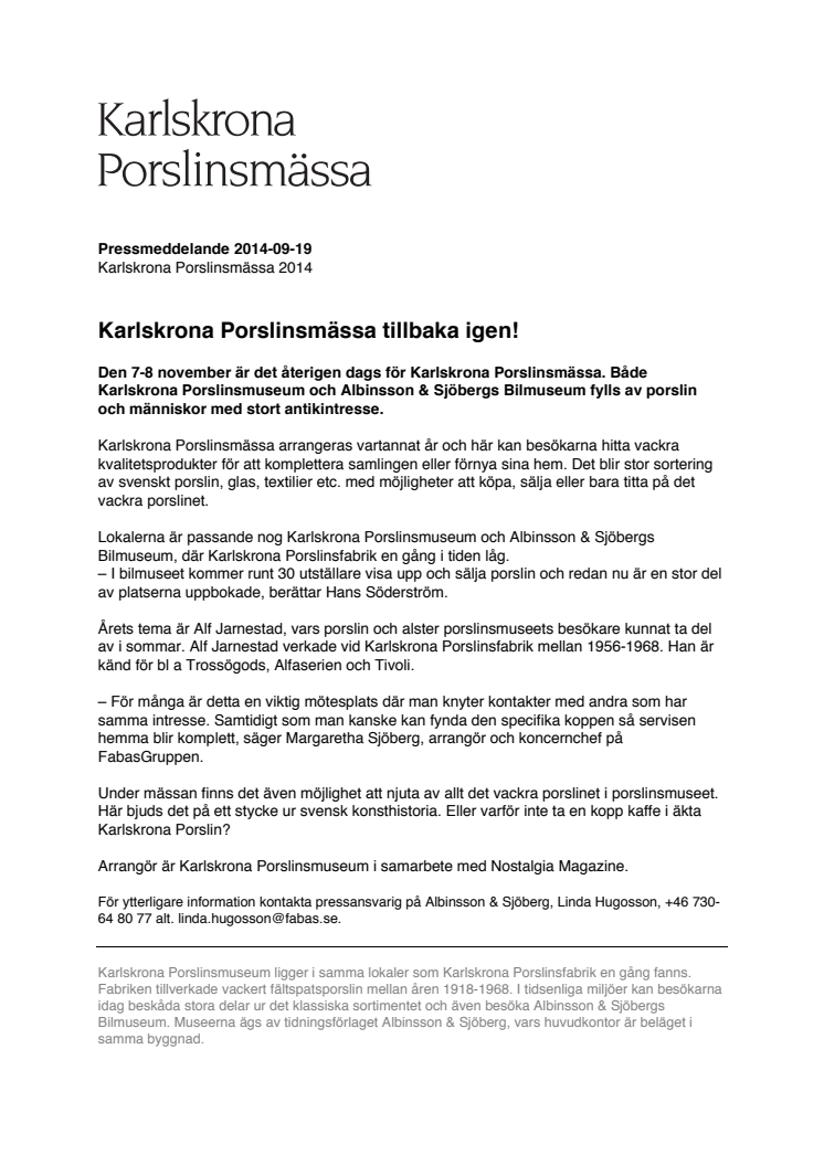 Karlskrona Porslinsmässa tillbaka igen!