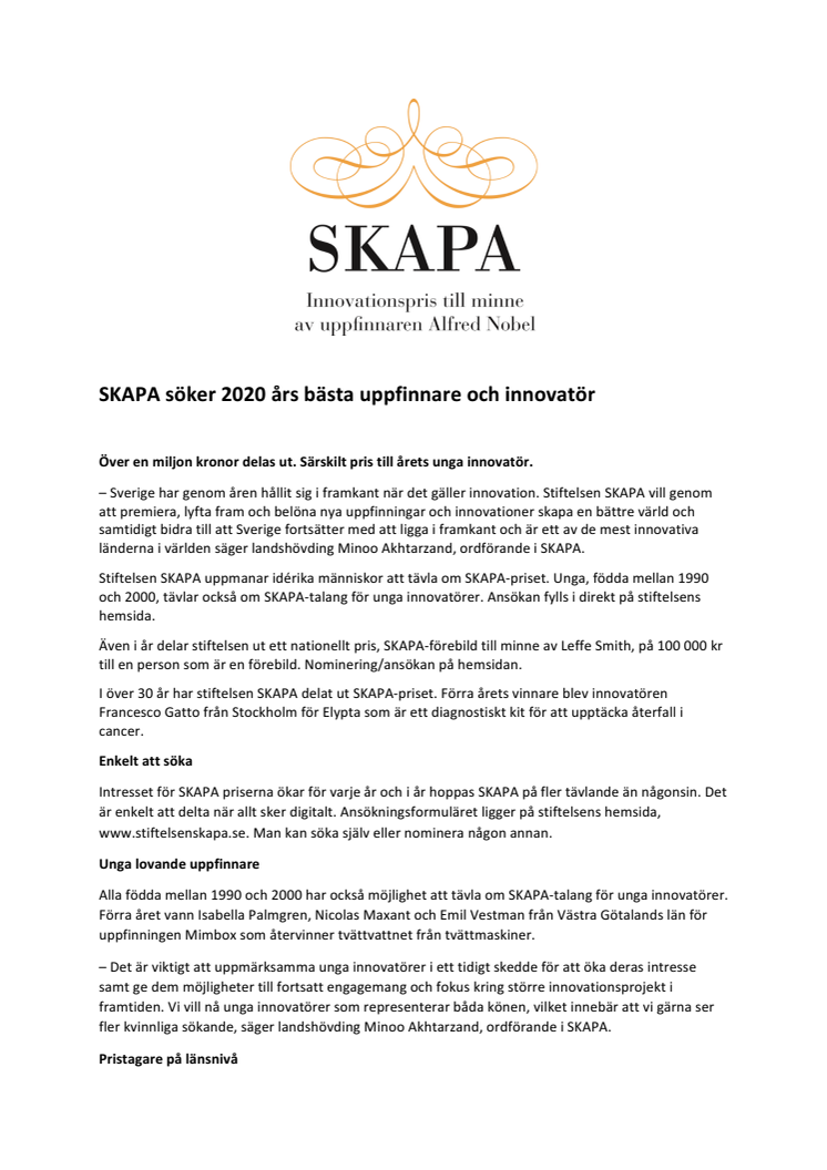 SKAPA förlänger ansökningstiden till 31/5 - sök uppfinnar- och innovatörsstipendium nu!