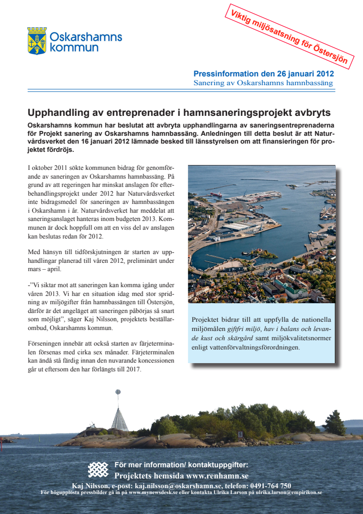 Upphandling av entreprenader i hamnsaneringsprojekt avbryts