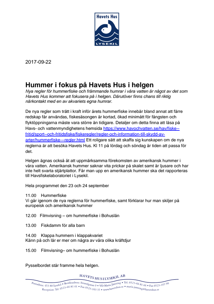 Hummer i fokus på Havets Hus i helgen