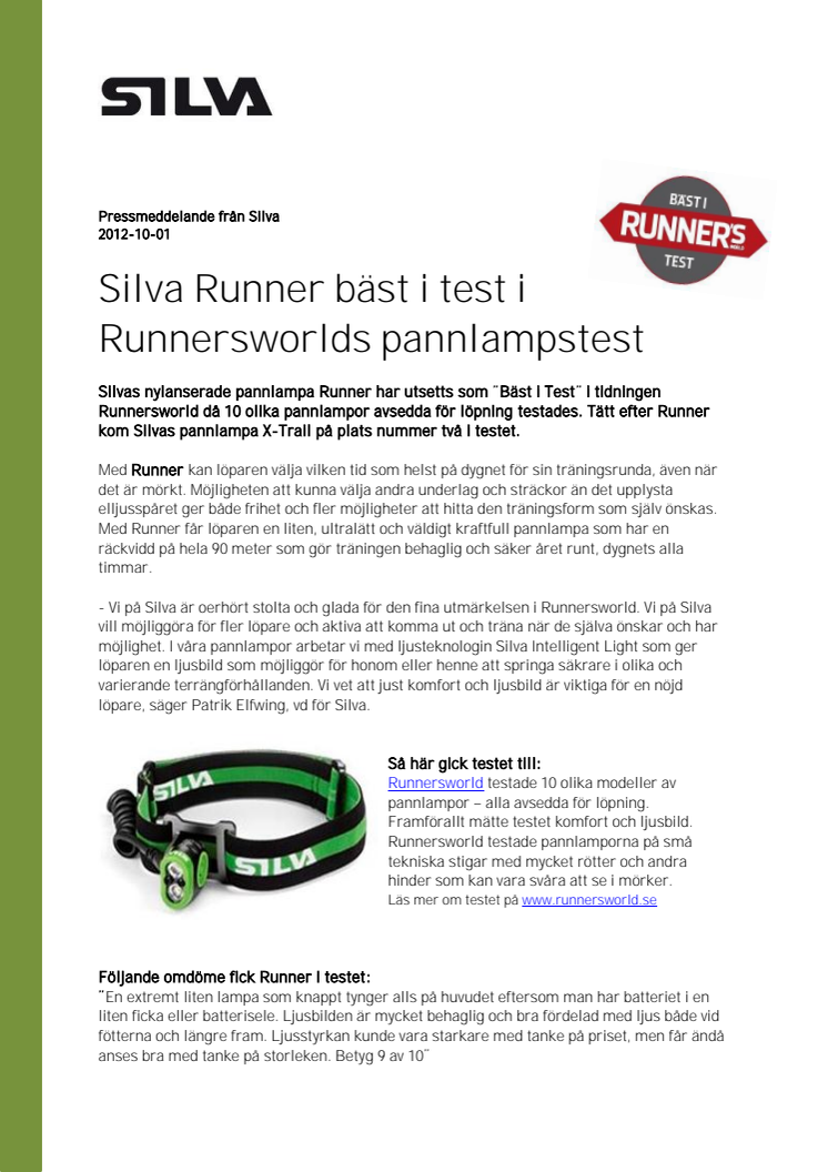 Silva Runner bäst i test i Runner's Worlds pannlampstest 