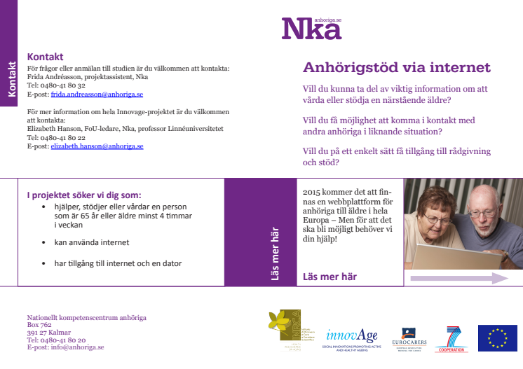 Nka söker anhöriga till en pilotstudie kring webbaserat anhörigstöd