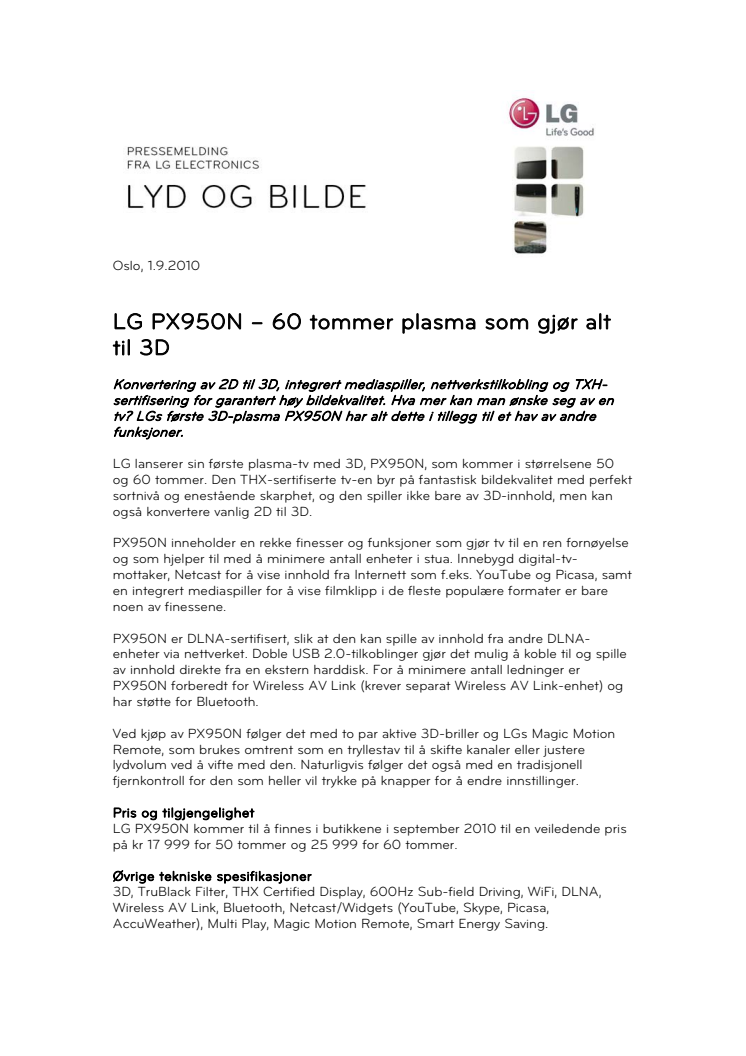 LG PX950N – 60 tommer plasma som gjør alt til 3D 