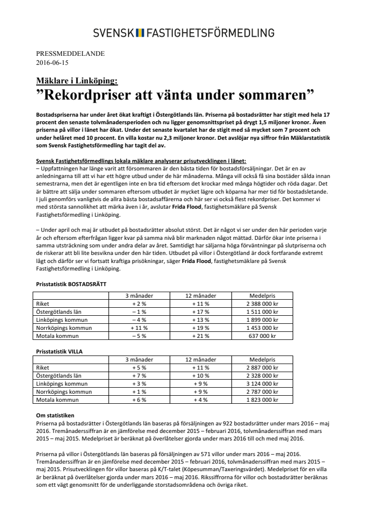 Mäklare i Linköping: ”Rekordpriser att vänta under sommaren”