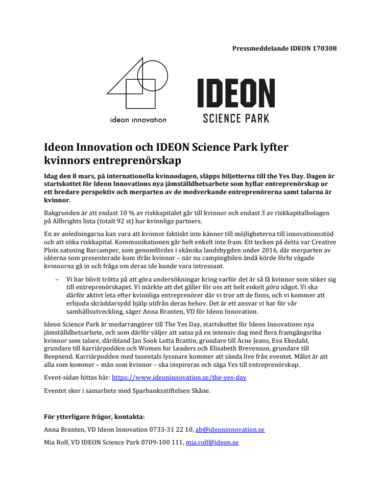 Ideon Innovation och IDEON Science Park lyfter kvinnors entreprenörskap 