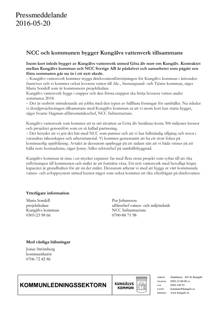 NCC och kommunen bygger Kungälvs vattenverk tillsammans