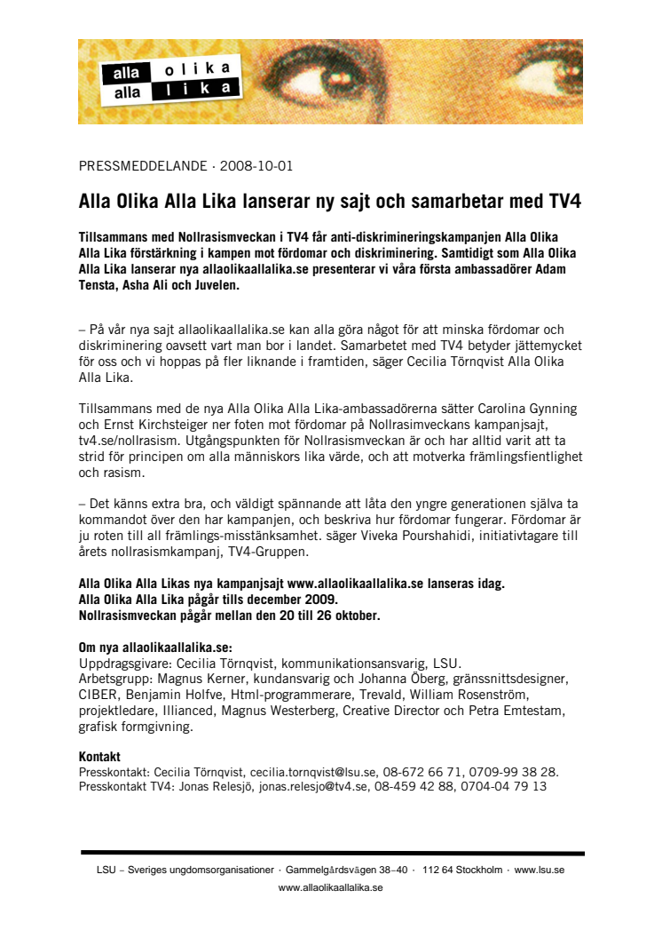 Alla Olika Alla Lika lanserar ny sajt och samarbetar med TV4 