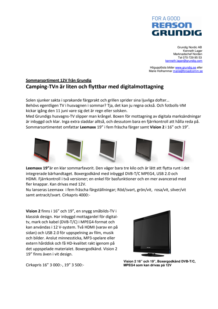 Camping-TVn från Grundig är liten, flyttbar och färgstark med DVB-T/C