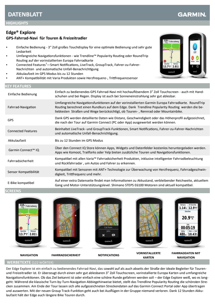 Datenblatt Garmin Edge Explore