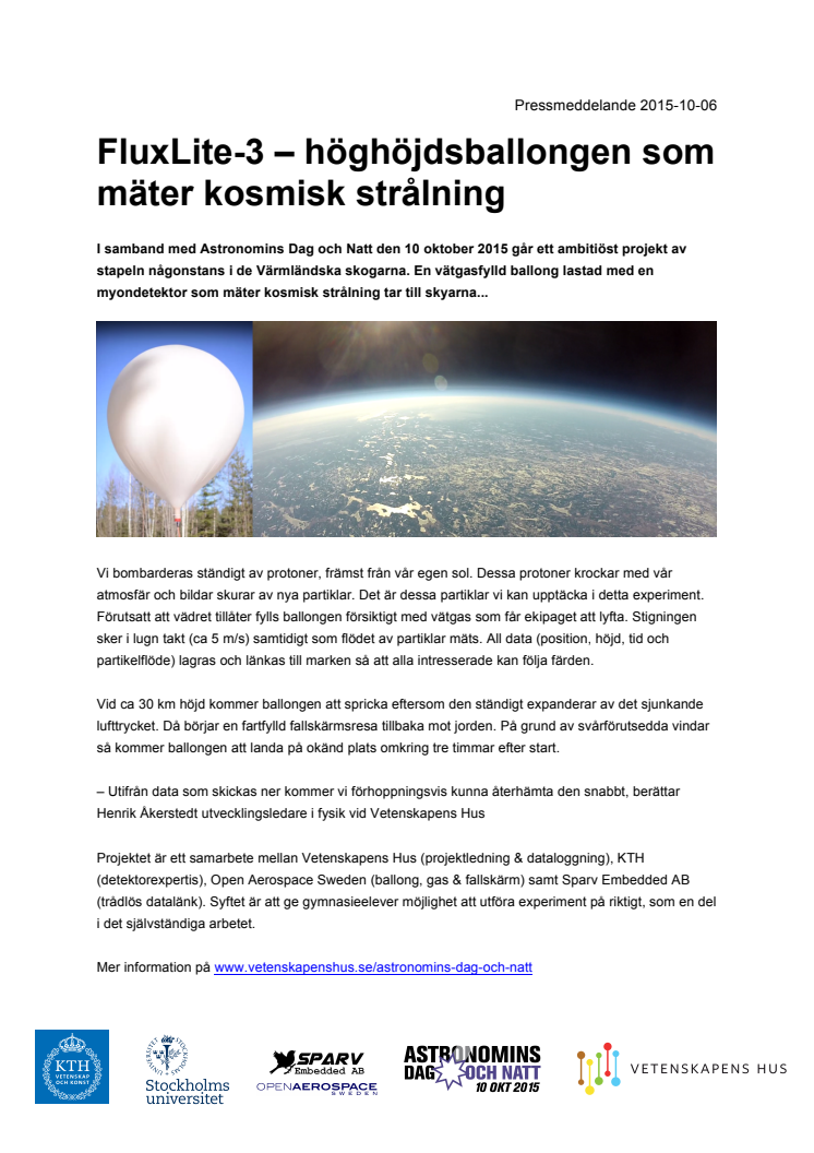 FluxLite-3 – höghöjdsballongen som mäter kosmisk strålning