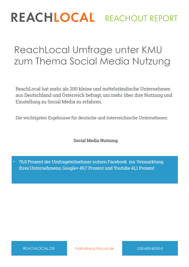 ReachLocal Umfrage zur Nutzung von Social Media unter KMU